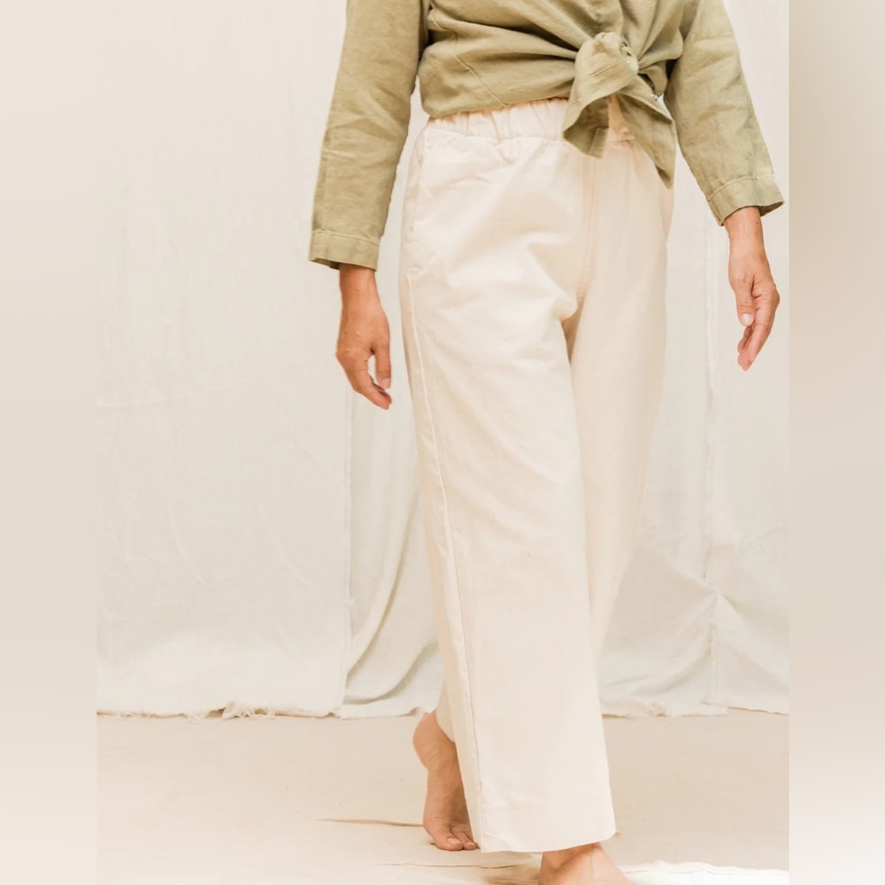 Elizabeth Suzann Cream Wide-Leg Pants Florence Cotton Canvas